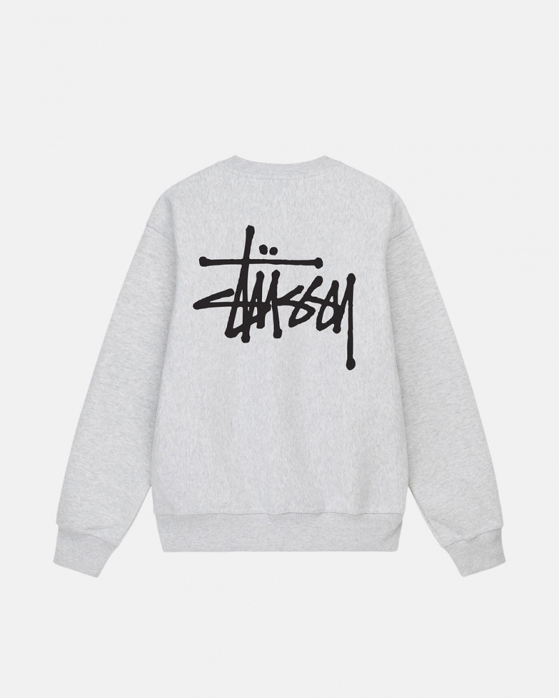 Grey Stussy Basic Stussy Crew Men\'s Sweatshirts Jakarta | Indonesia EKN-8855