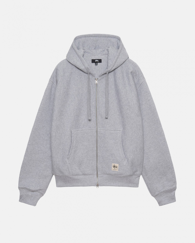 Grey Stussy Double Face Label Zip Hoodie Women\'s Hoodie Jakarta | Indonesia QVW-3495