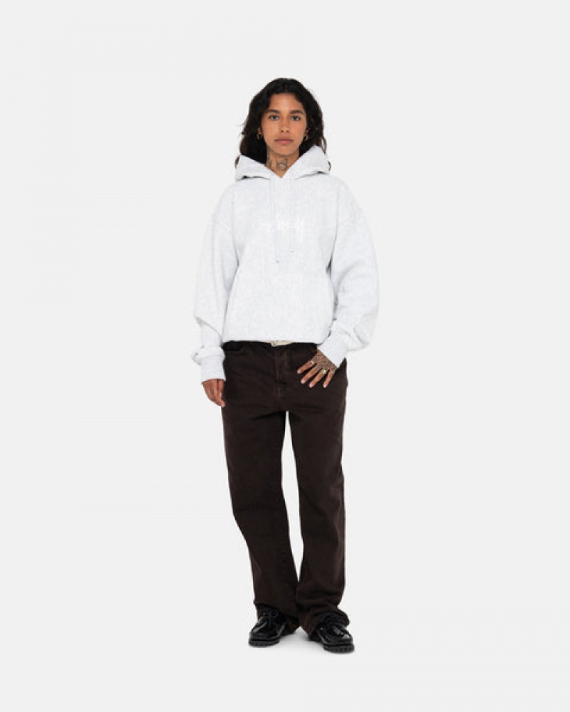 Grey Stussy Stock Logo Applique Hoodie Women's Hoodie Jakarta | Indonesia JYG-2698