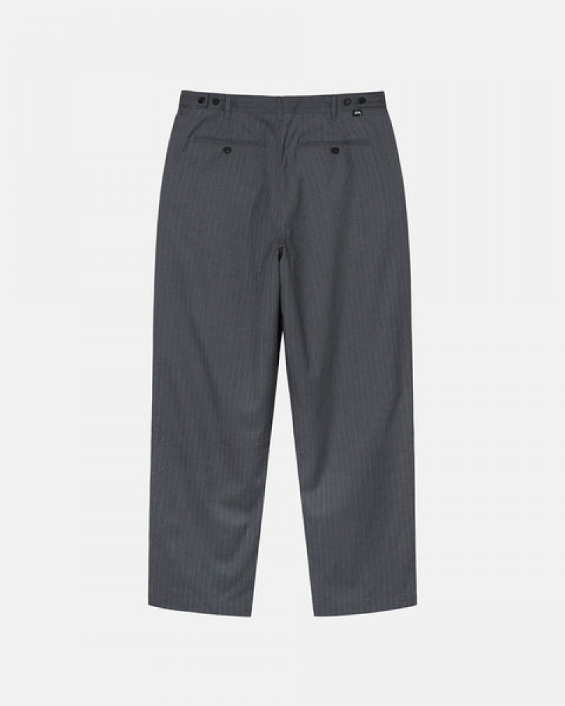 Grey Stussy Stripe Volume Pleated Trouser Men's Pants Jakarta | Indonesia KMR-2581