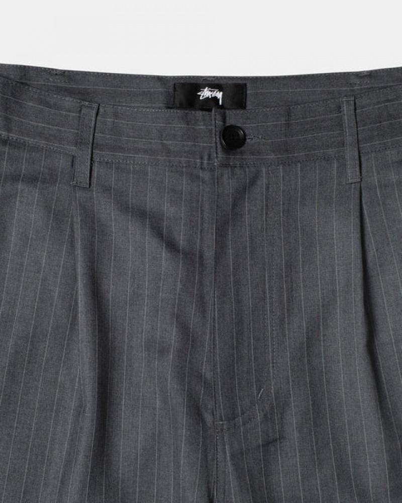 Grey Stussy Stripe Volume Pleated Trouser Men's Pants Jakarta | Indonesia KMR-2581