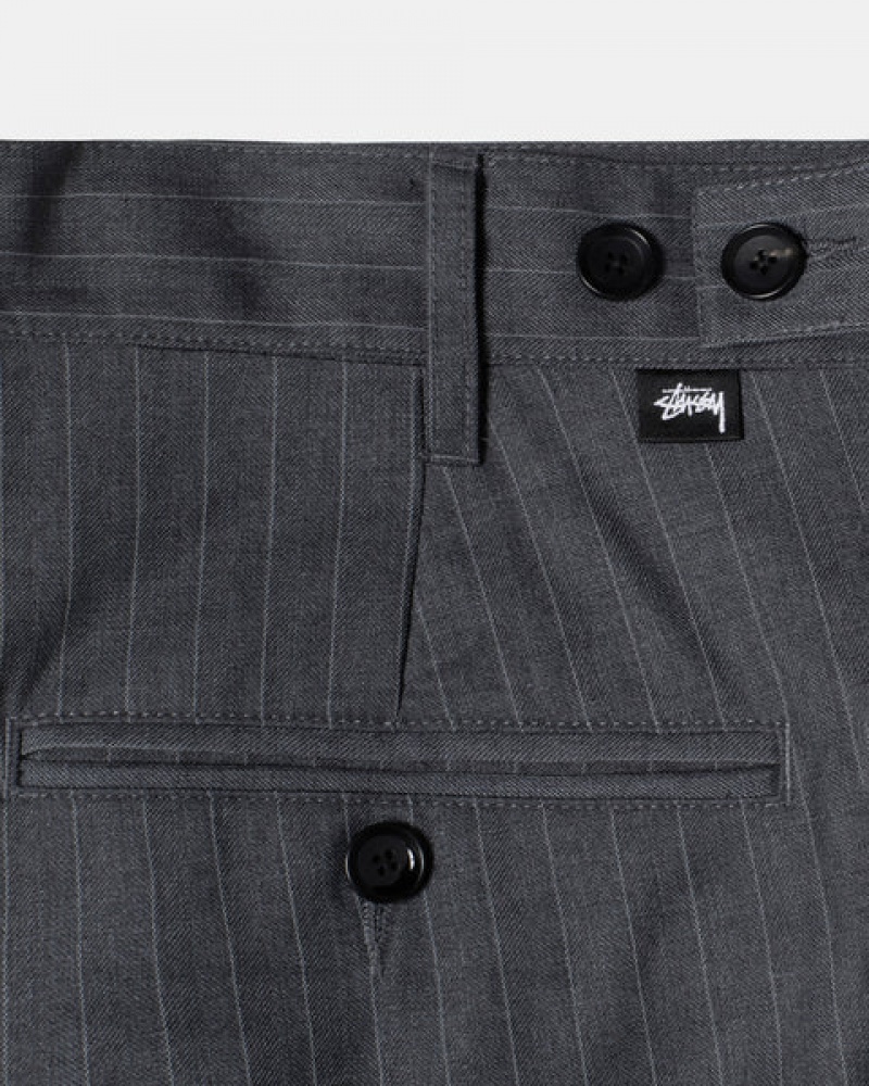 Grey Stussy Stripe Volume Pleated Trouser Men's Pants Jakarta | Indonesia KMR-2581