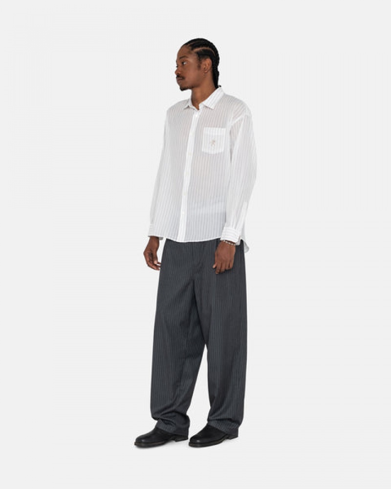 Grey Stussy Stripe Volume Pleated Trouser Men's Pants Jakarta | Indonesia KMR-2581