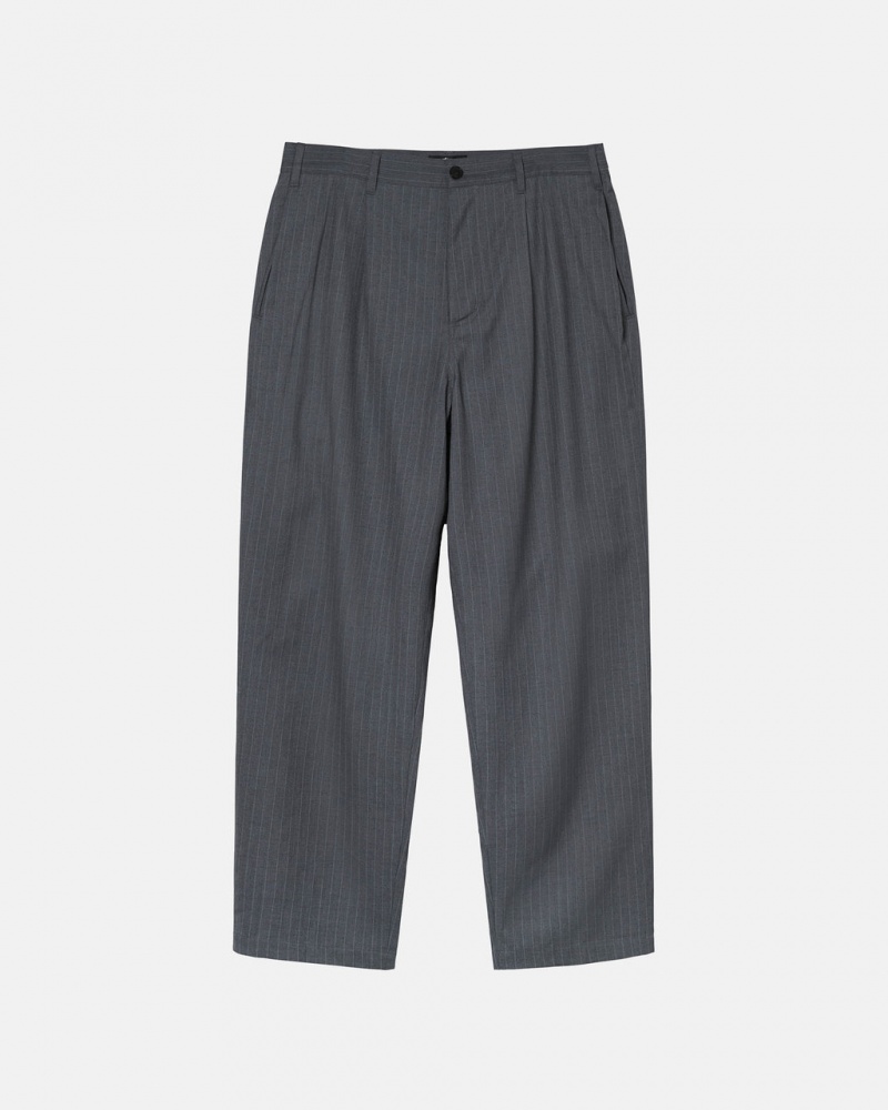 Grey Stussy Stripe Volume Pleated Trouser Men\'s Pants Jakarta | Indonesia KMR-2581