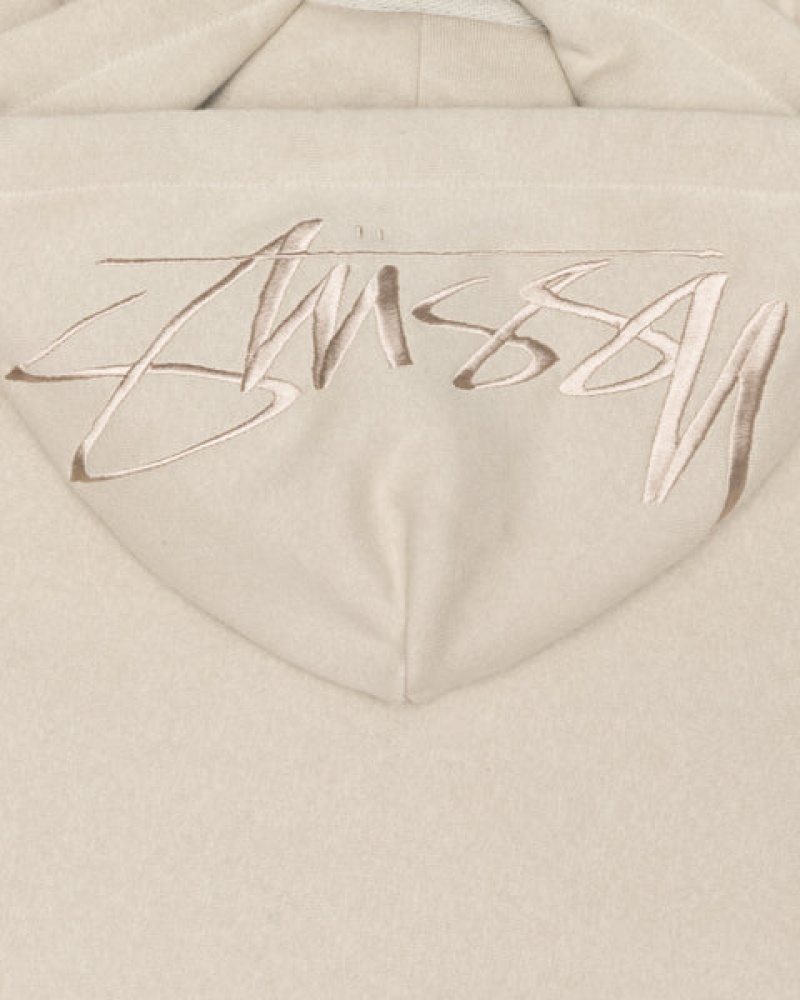 Khaki Stussy Back Hood Applique Hood Men's Sweatshirts Jakarta | Indonesia YYX-6172