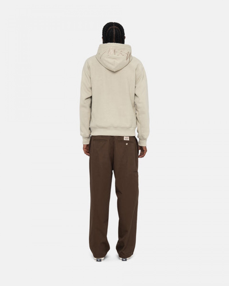 Khaki Stussy Back Hood Applique Hood Men's Sweatshirts Jakarta | Indonesia YYX-6172