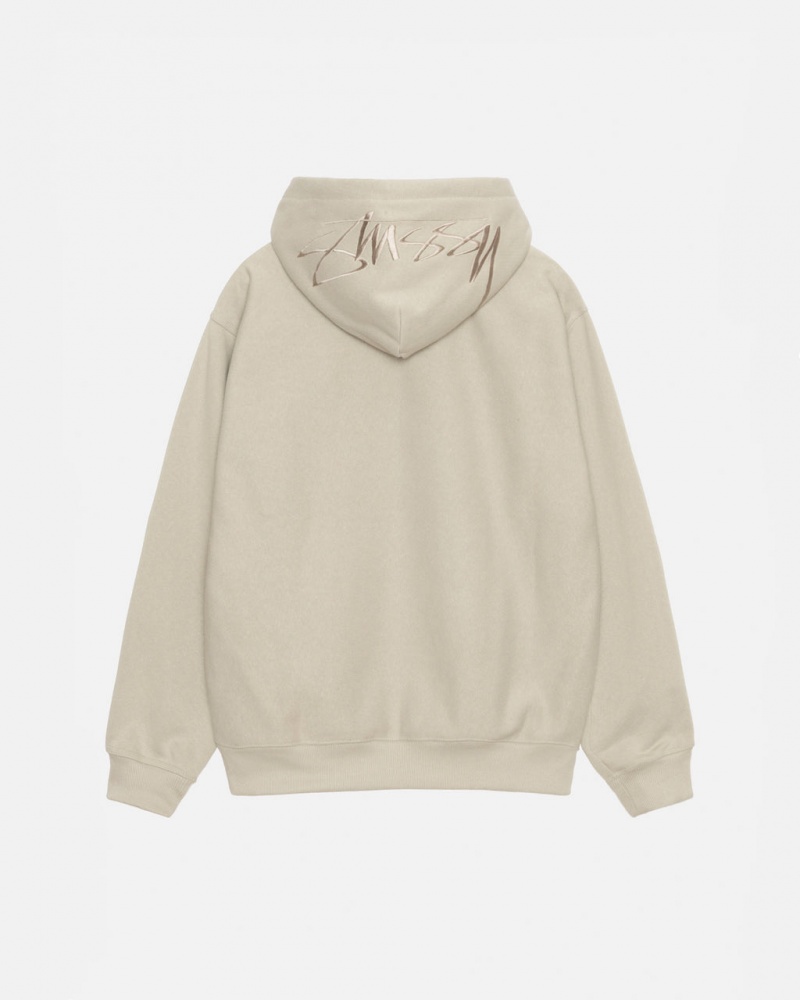 Khaki Stussy Back Hood Applique Hood Men\'s Sweatshirts Jakarta | Indonesia YYX-6172