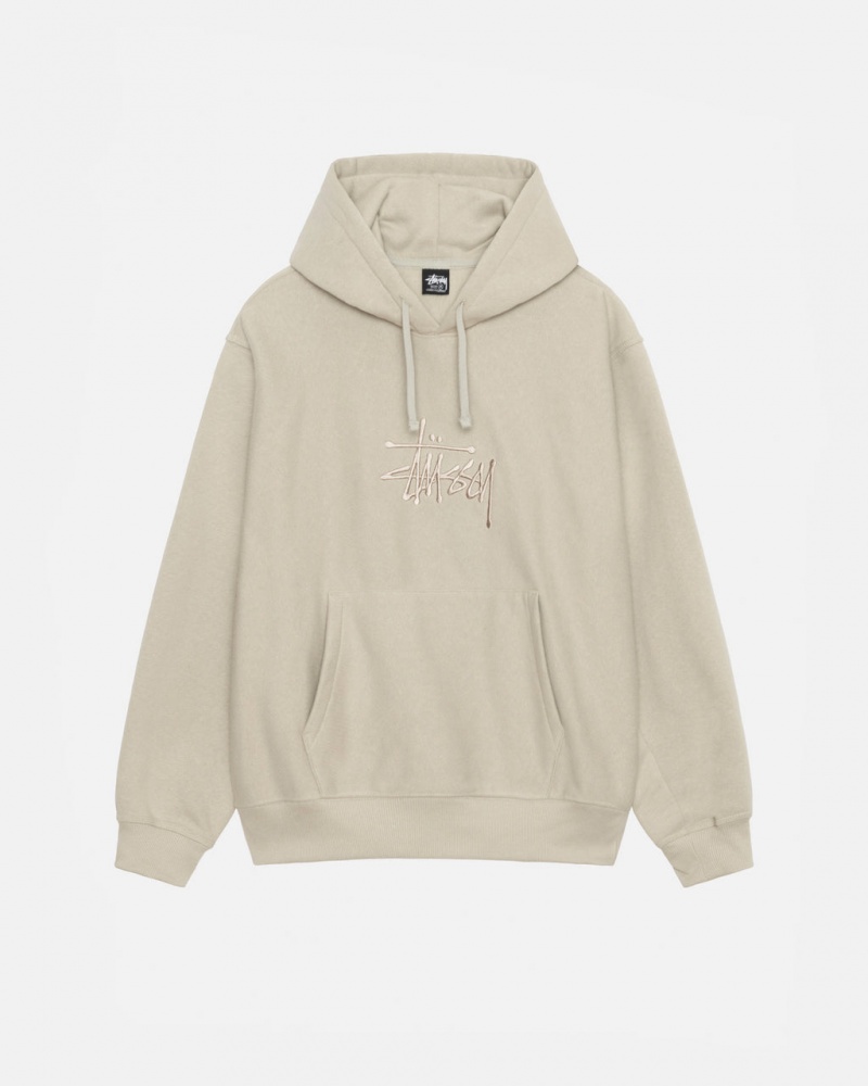 Khaki Stussy Basic Applique Hood Men\'s Sweatshirts Jakarta | Indonesia AEW-2384