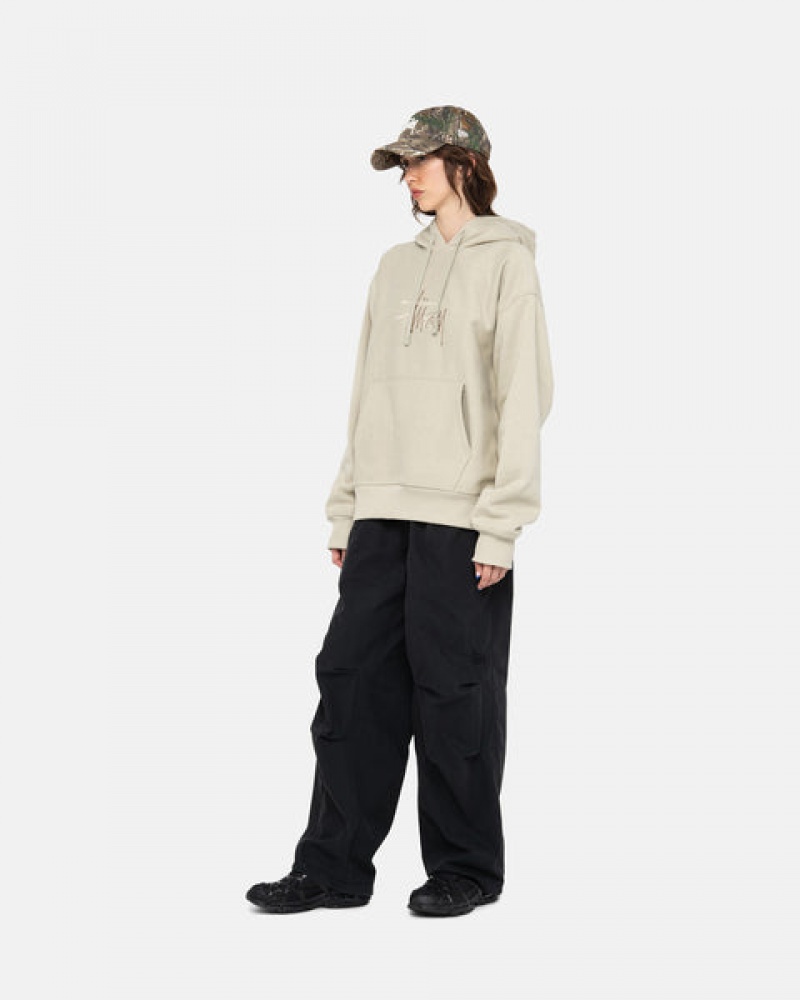 Khaki Stussy Basic Applique Hood Women's Sweatshirts Jakarta | Indonesia QDC-2094