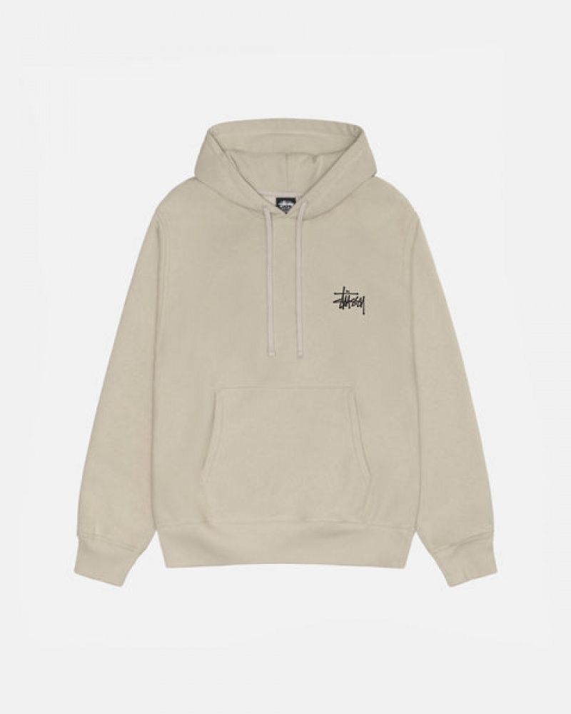 Khaki Stussy Basic Stussy Hood Men's Sweatshirts Jakarta | Indonesia RHU-0736