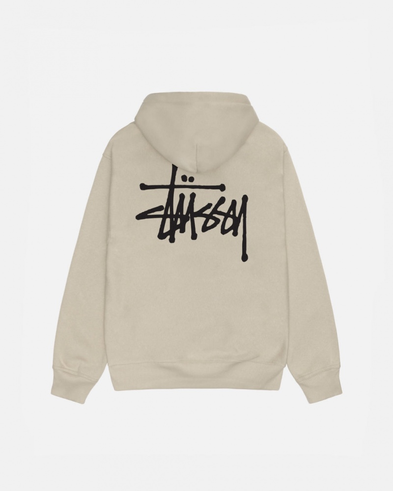 Khaki Stussy Basic Stussy Hood Men\'s Sweatshirts Jakarta | Indonesia RHU-0736