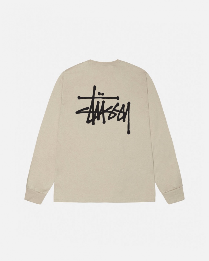 Khaki Stussy Basic Stussy Ls Tee Men\'s Tees Jakarta | Indonesia NOI-7003