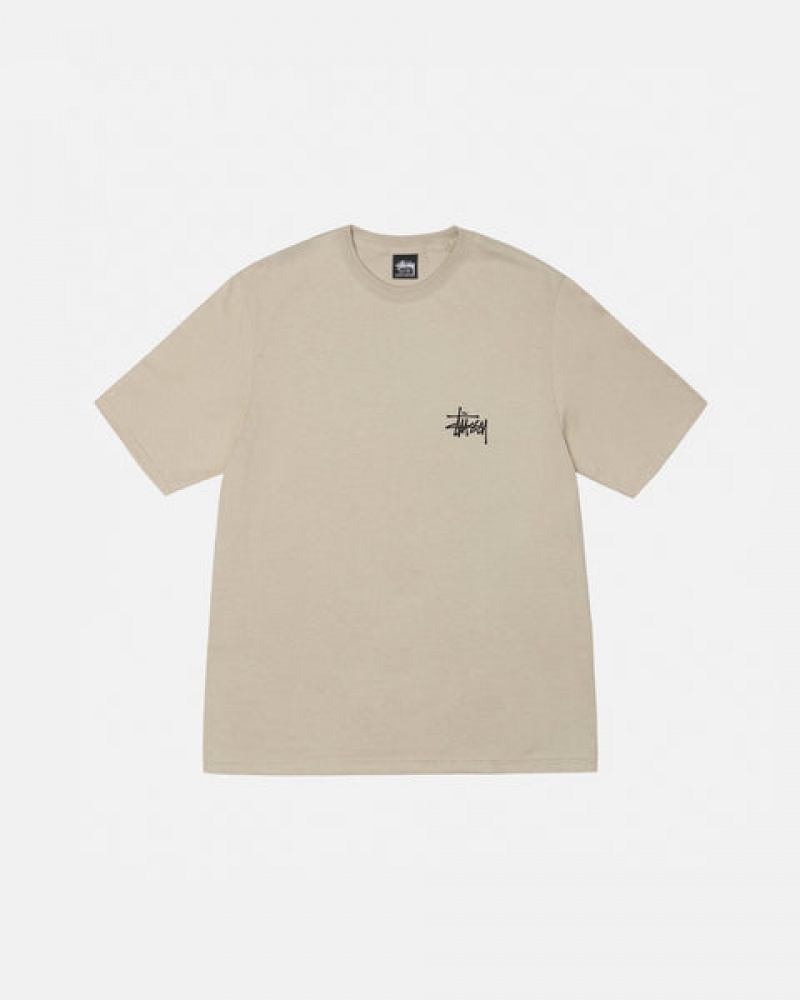 Khaki Stussy Basic Stussy Tee Men's Tees Jakarta | Indonesia ZUB-8187