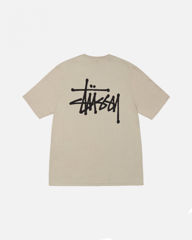 Khaki Stussy Basic Stussy Tee Men\'s Tees Jakarta | Indonesia ZUB-8187