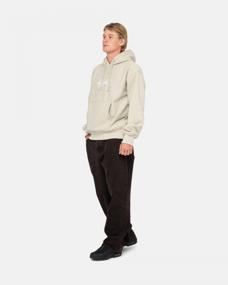 Khaki Stussy Stock Logo Applique Hood Men's Sweatshirts Jakarta | Indonesia HXJ-3430