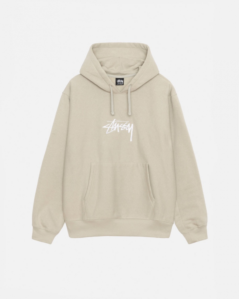 Khaki Stussy Stock Logo Applique Hood Men\'s Sweatshirts Jakarta | Indonesia HXJ-3430