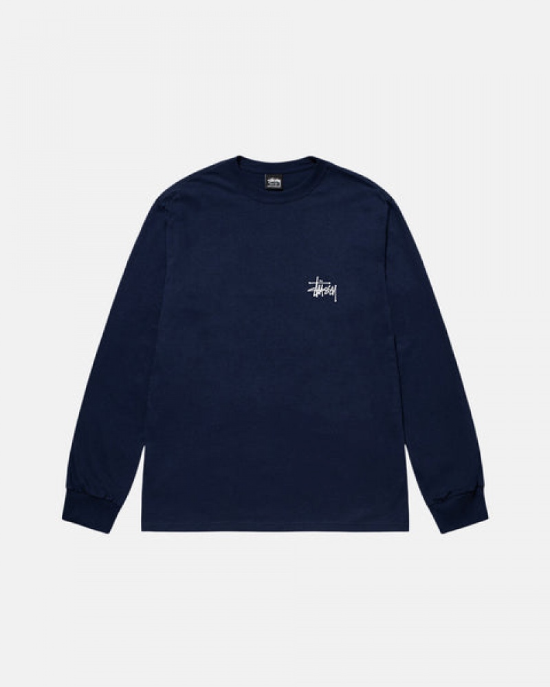 Navy Stussy Basic Stussy Ls Tee Men's Tees Jakarta | Indonesia FXY-1194