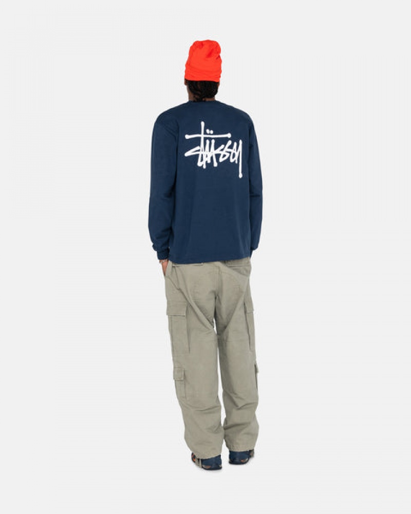 Navy Stussy Basic Stussy Ls Tee Men's Tees Jakarta | Indonesia FXY-1194