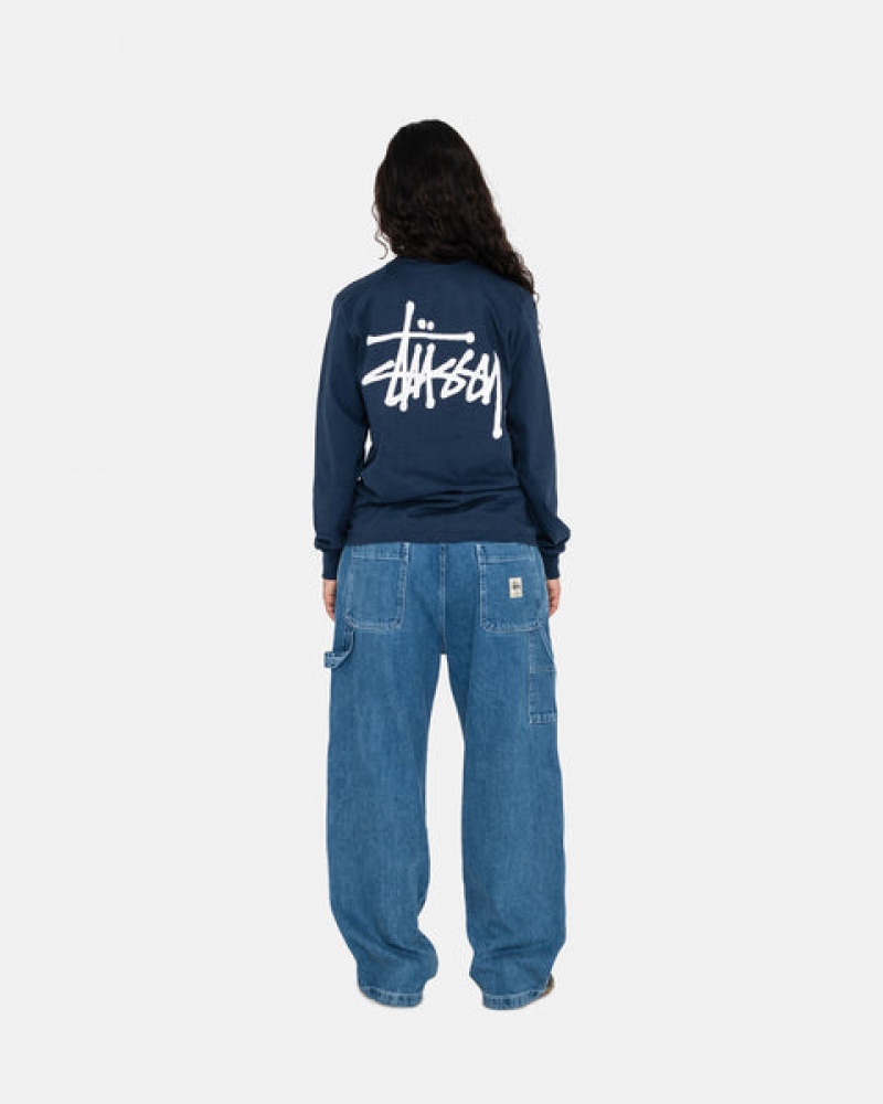 Navy Stussy Basic Stussy Ls Tee Men's Tees Jakarta | Indonesia FXY-1194