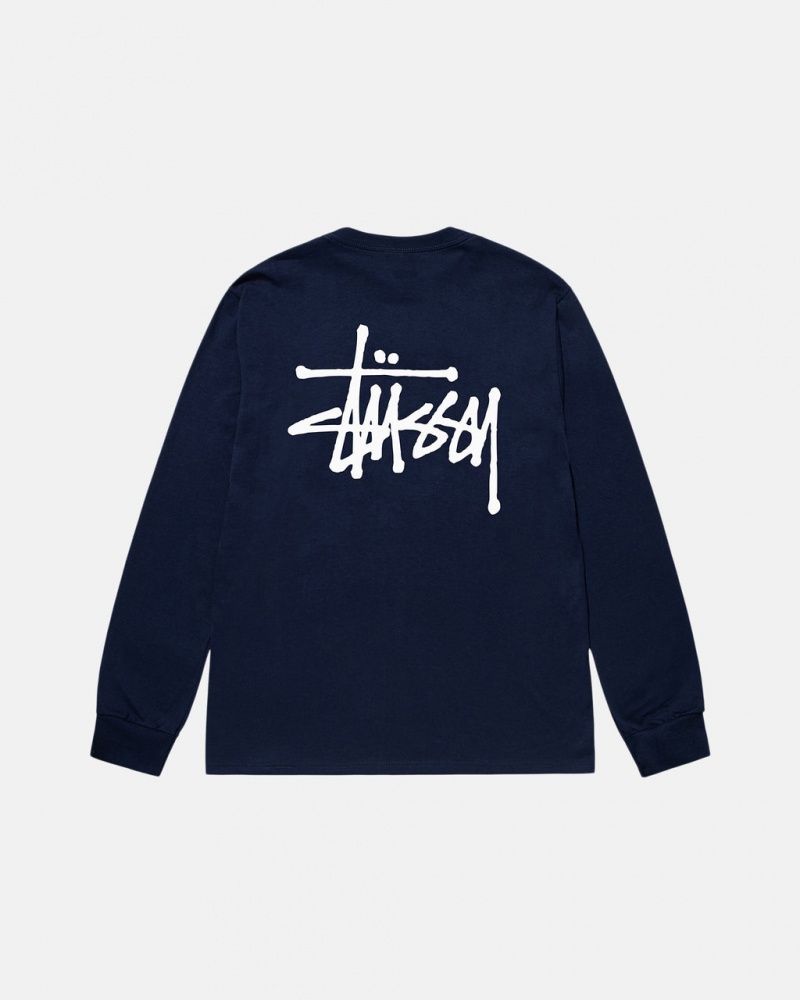 Navy Stussy Basic Stussy Ls Tee Men\'s Tees Jakarta | Indonesia FXY-1194