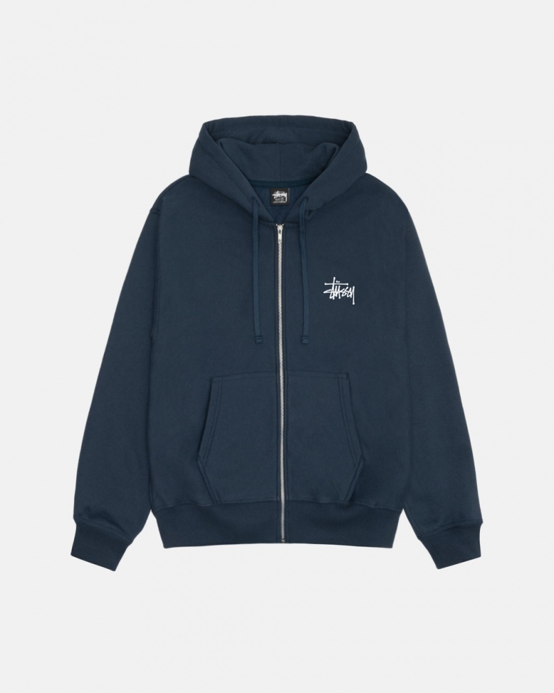 Navy Stussy Basic Stussy Zip Hoodie Men\'s Hoodie Jakarta | Indonesia LMY-6166