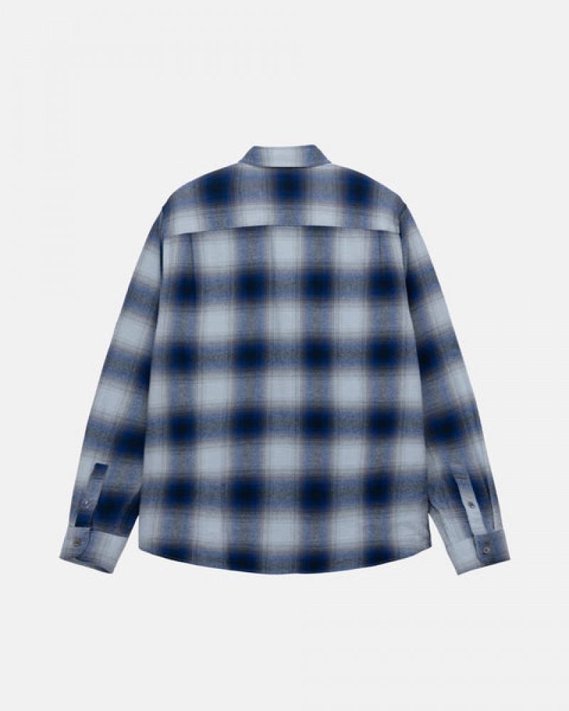 Navy Stussy Bay Plaid Shirt Men's Shirt Jackets Jakarta | Indonesia QAF-8539