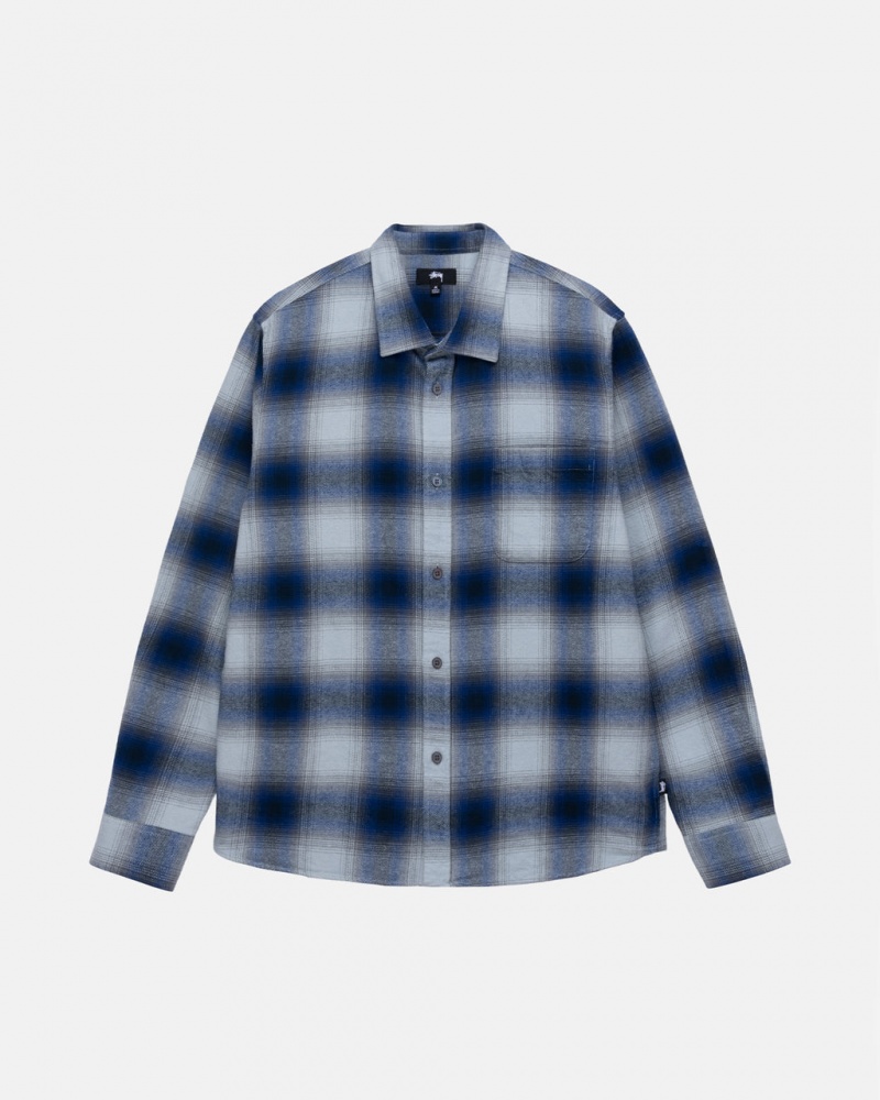 Navy Stussy Bay Plaid Shirt Men\'s Shirt Jackets Jakarta | Indonesia QAF-8539