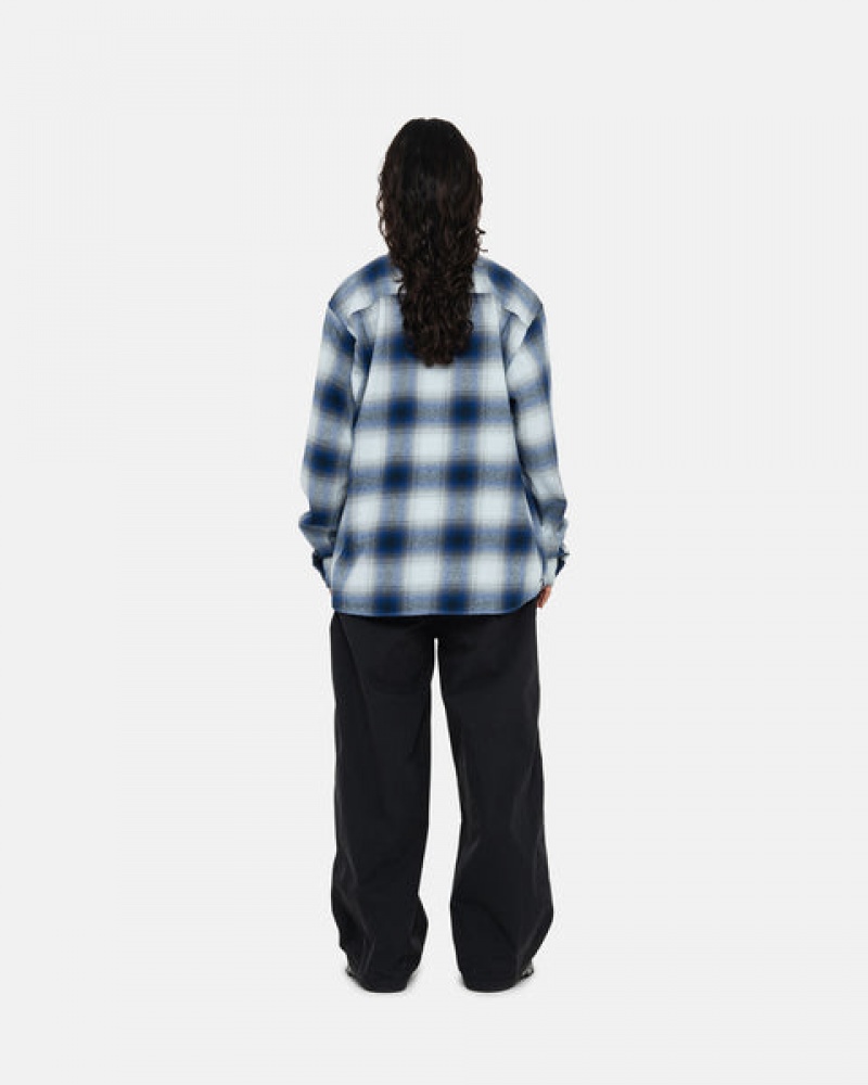 Navy Stussy Bay Plaid Shirt Women's Shirts Jakarta | Indonesia HLW-0459