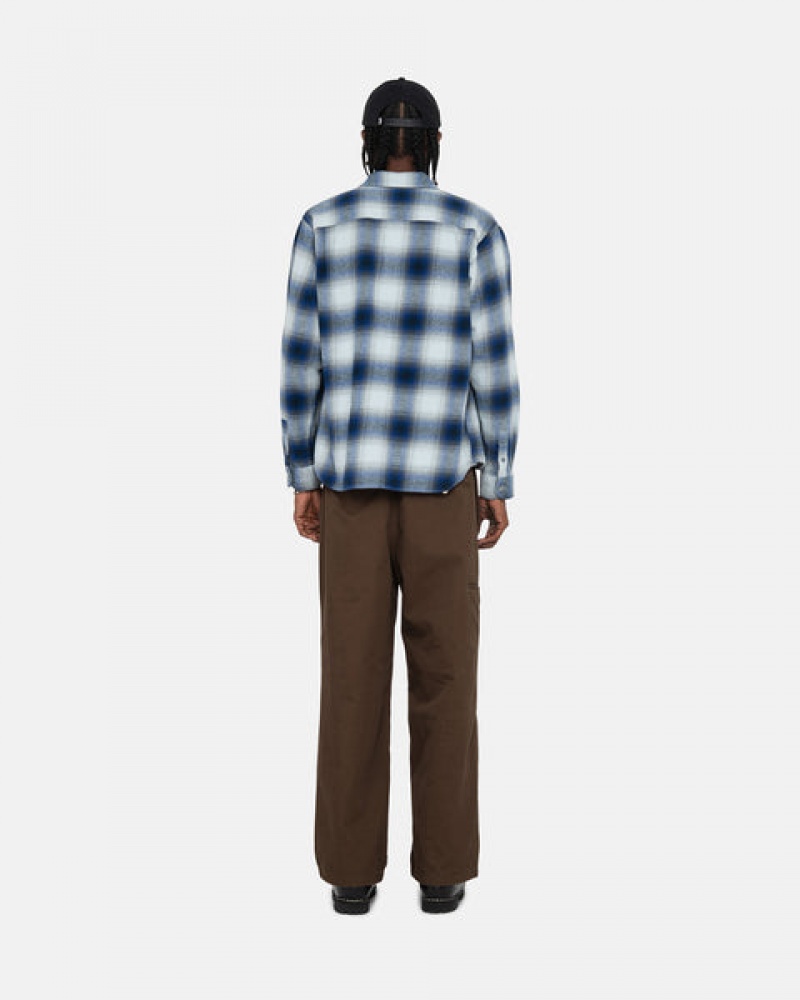 Navy Stussy Bay Plaid Shirt Women's Shirts Jakarta | Indonesia HLW-0459