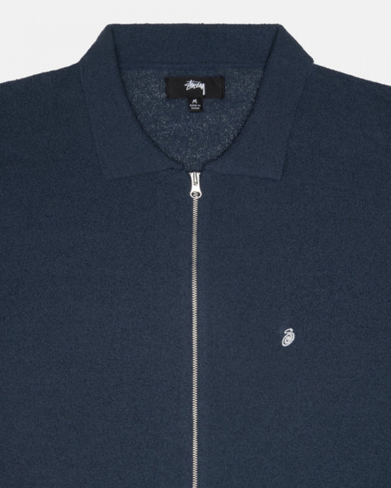 Navy Stussy Light Weight Ls Zip Polo Men's Tops Jakarta | Indonesia JTD-9796