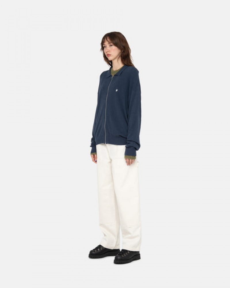 Navy Stussy Light Weight Ls Zip Polo Women's Tops Jakarta | Indonesia DAQ-8572