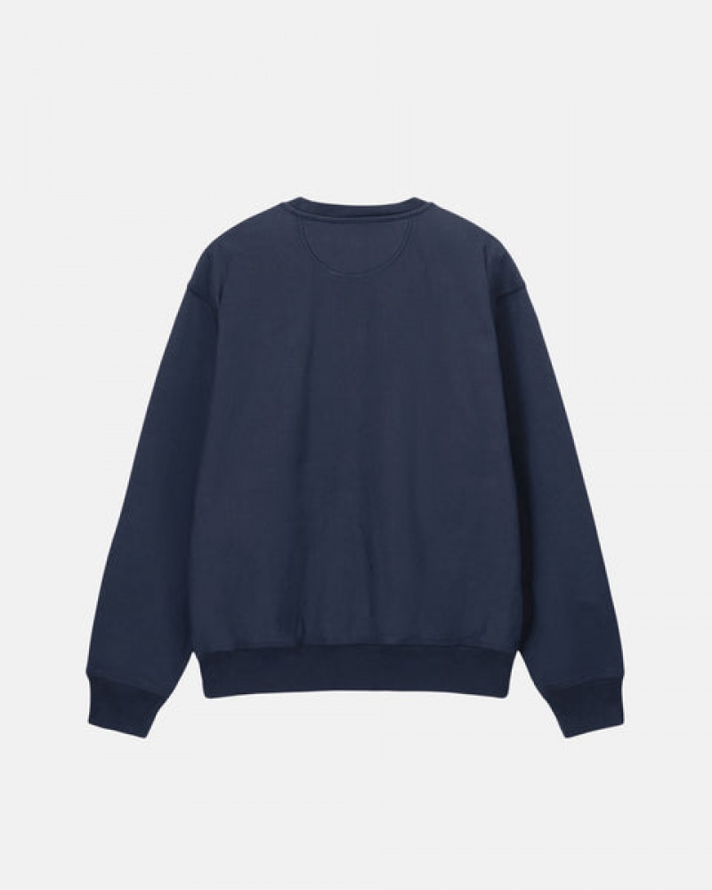 Navy Stussy Overdyed Stock Logo Crew Men's Sweatshirts Jakarta | Indonesia CZL-1429