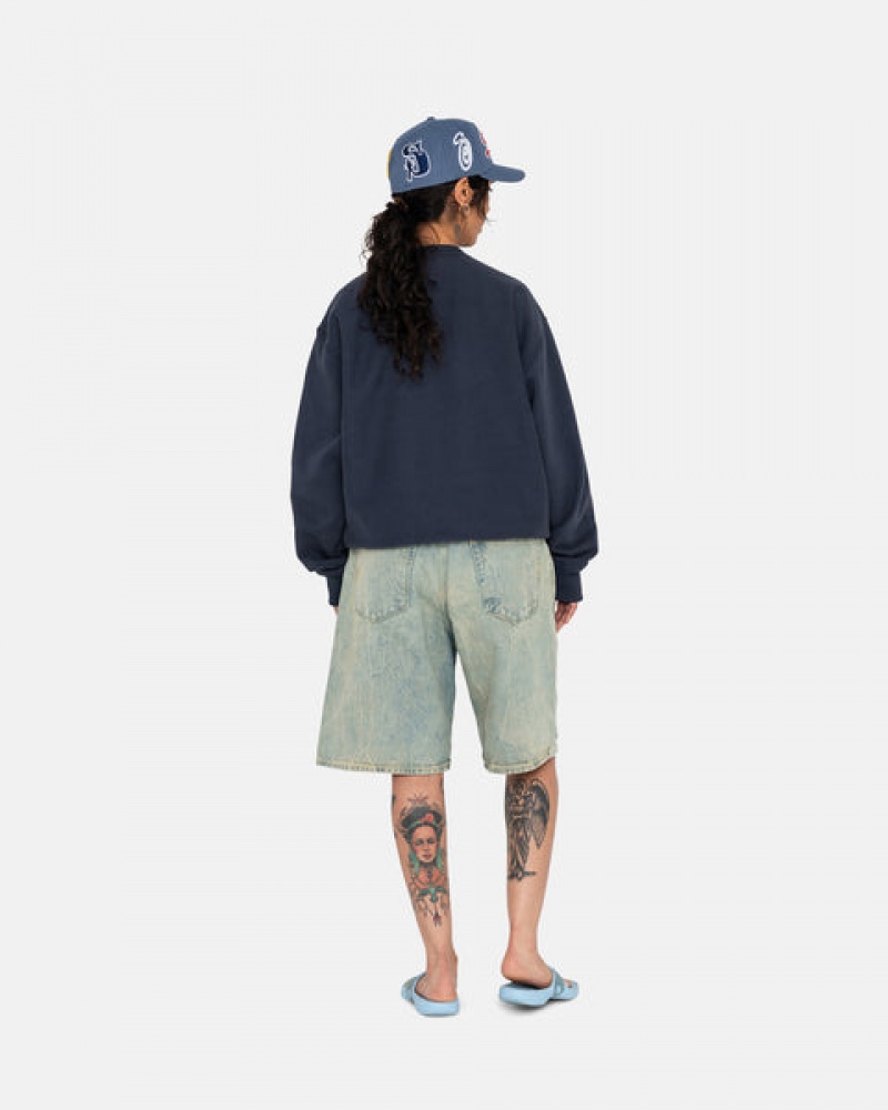 Navy Stussy Overdyed Stock Logo Crew Men's Sweatshirts Jakarta | Indonesia CZL-1429