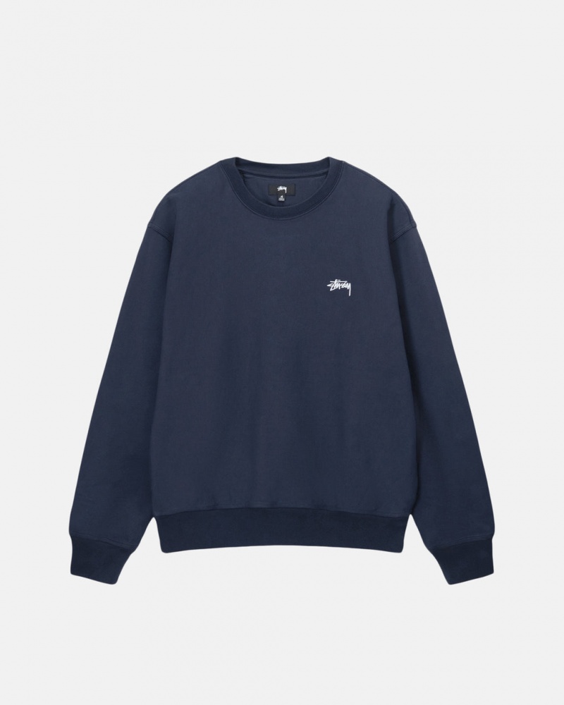 Navy Stussy Overdyed Stock Logo Crew Men\'s Sweatshirts Jakarta | Indonesia CZL-1429