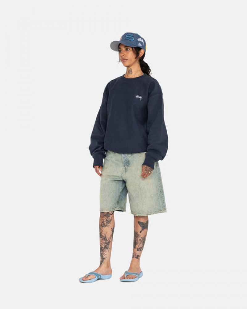 Navy Stussy Overdyed Stock Logo Crew Women's Sweatshirts Jakarta | Indonesia SAH-8759