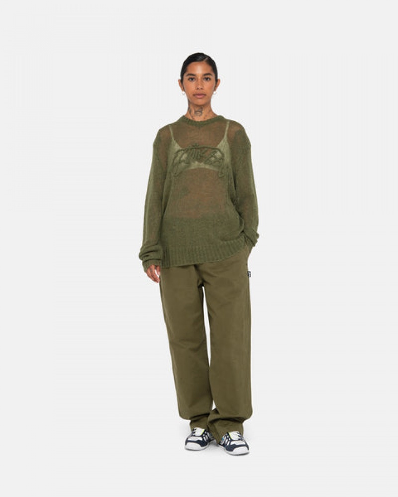 Olive Stussy Beach Pant Brushed Cotton Women's Pants Jakarta | Indonesia UCU-9722