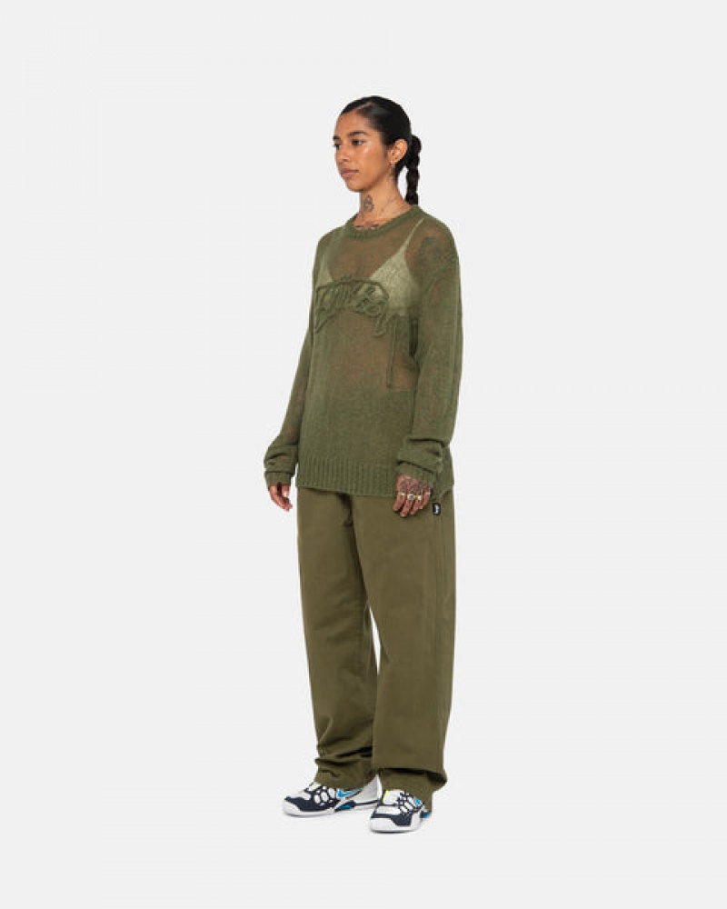 Olive Stussy Beach Pant Brushed Cotton Women's Pants Jakarta | Indonesia UCU-9722