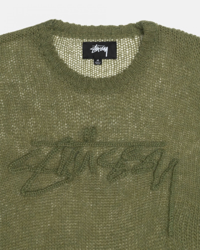 Olive Stussy Loose Knit Sweater Men's Sweaters Jakarta | Indonesia FHC-0556