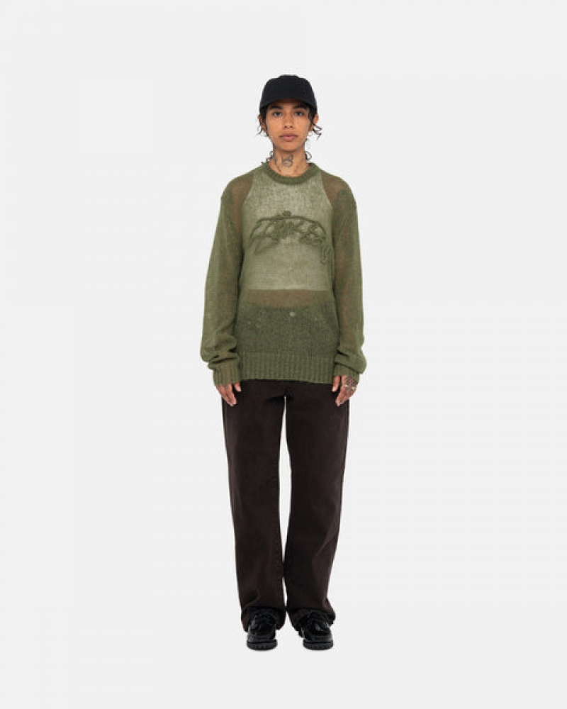 Olive Stussy Loose Knit Sweater Men's Sweaters Jakarta | Indonesia FHC-0556