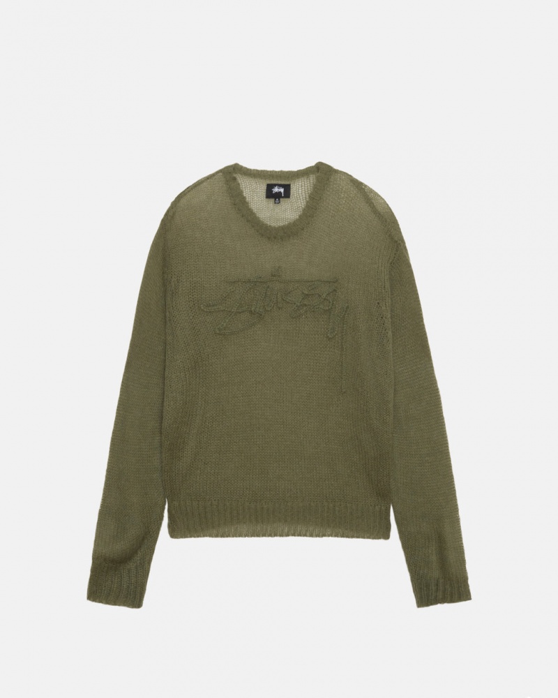 Olive Stussy Loose Knit Sweater Men\'s Sweaters Jakarta | Indonesia FHC-0556