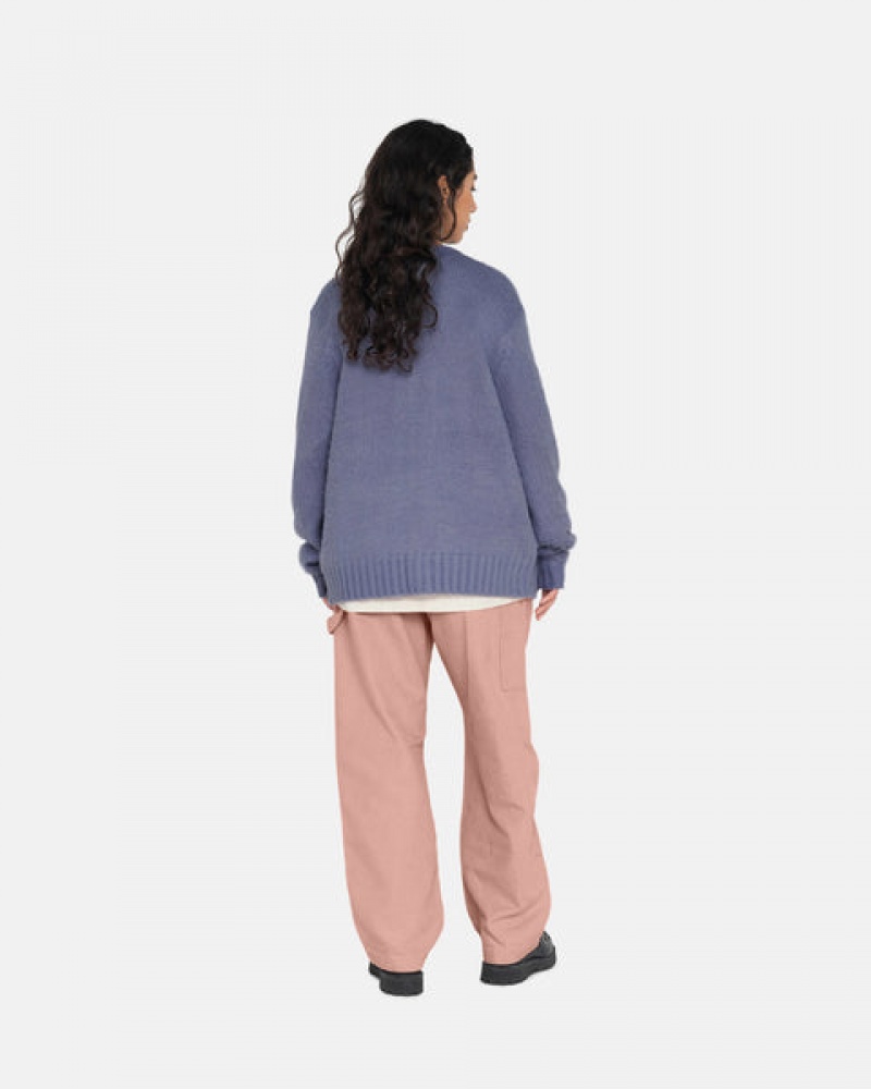 Purple Stussy Brushed Cardigan Women's Sweaters Jakarta | Indonesia RWE-1208