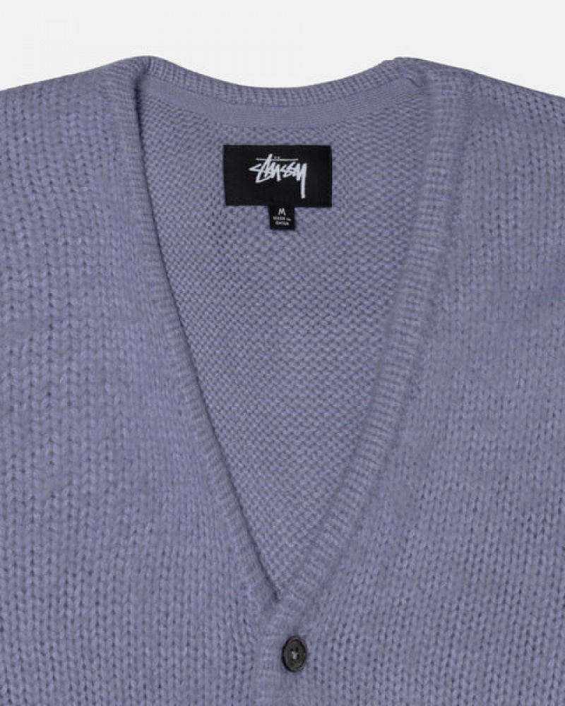 Purple Stussy Brushed Cardigan Women's Sweaters Jakarta | Indonesia RWE-1208