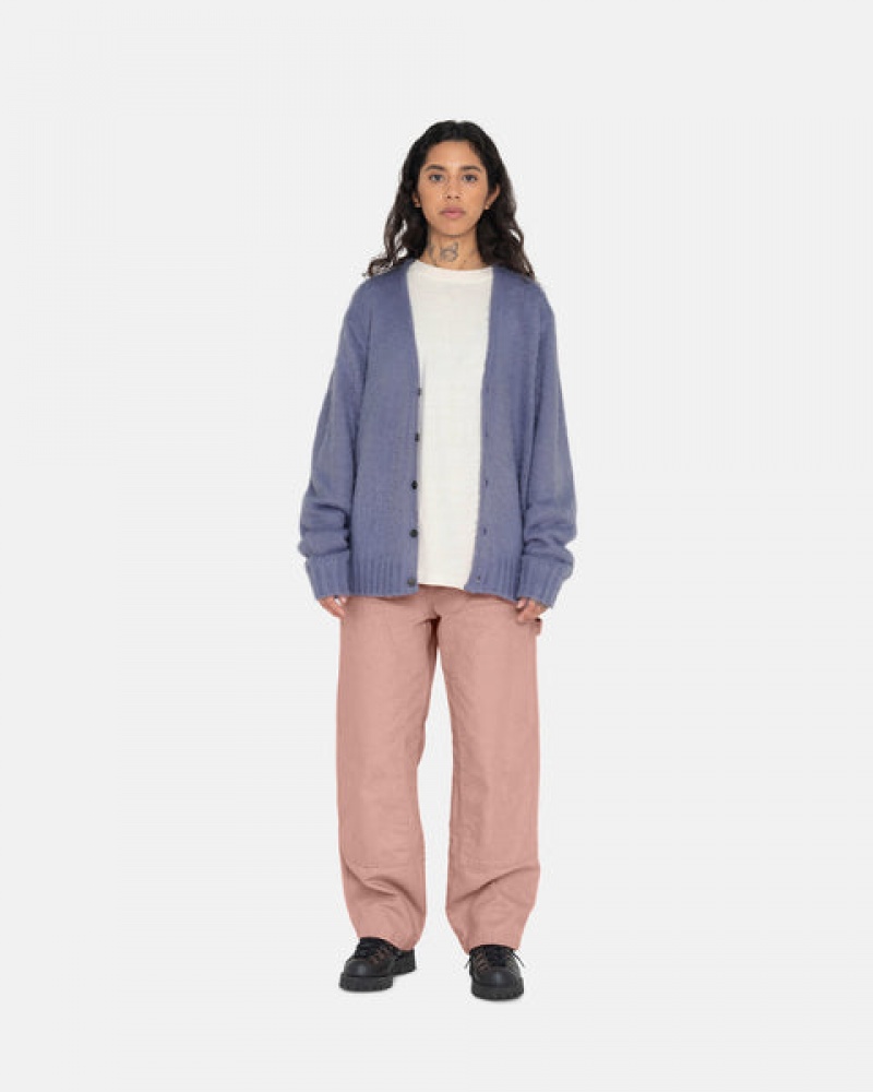 Purple Stussy Brushed Cardigan Women's Sweaters Jakarta | Indonesia RWE-1208