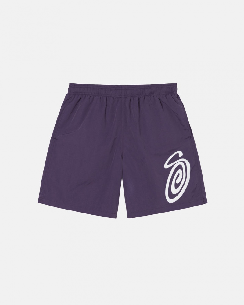 Purple Stussy Curly S Water Short Men\'s Swimwear Jakarta | Indonesia EXF-5673