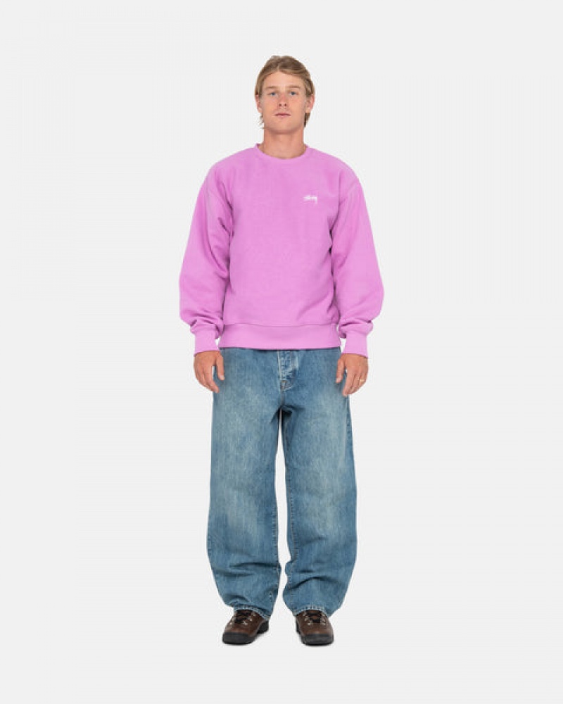 Purple Stussy Stock Logo Crew Men's Sweatshirts Jakarta | Indonesia OCD-4343