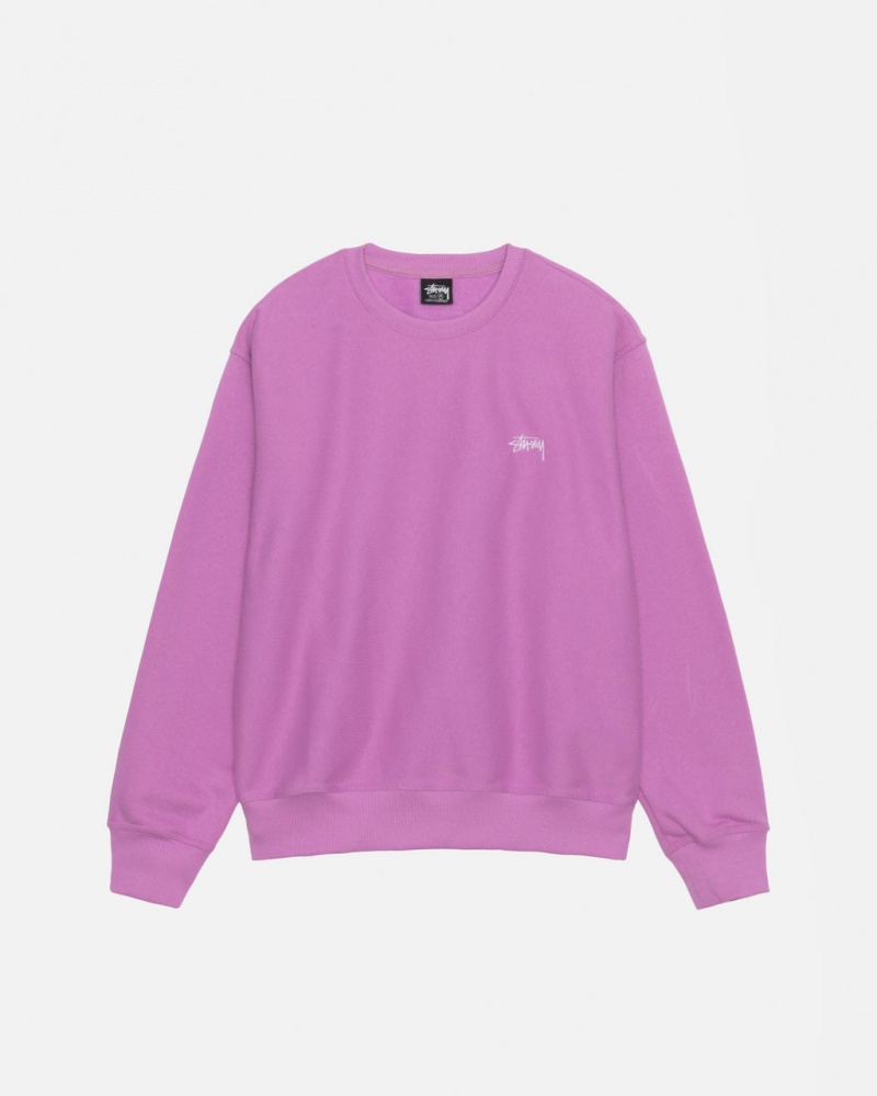 Purple Stussy Stock Logo Crew Men\'s Sweatshirts Jakarta | Indonesia OCD-4343