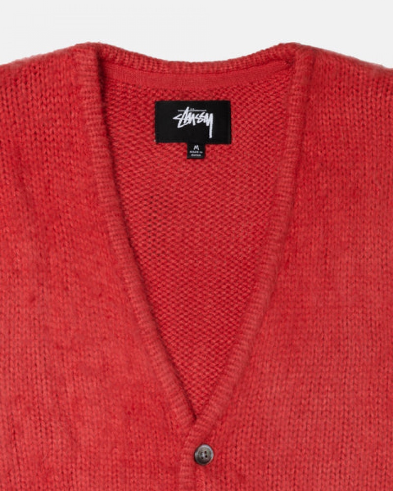 Red Stussy Brushed Cardigan Women's Sweaters Jakarta | Indonesia UPE-8995