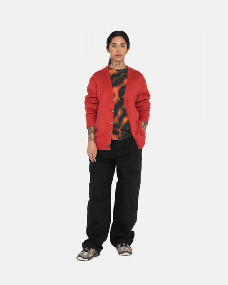 Red Stussy Brushed Cardigan Women's Sweaters Jakarta | Indonesia UPE-8995