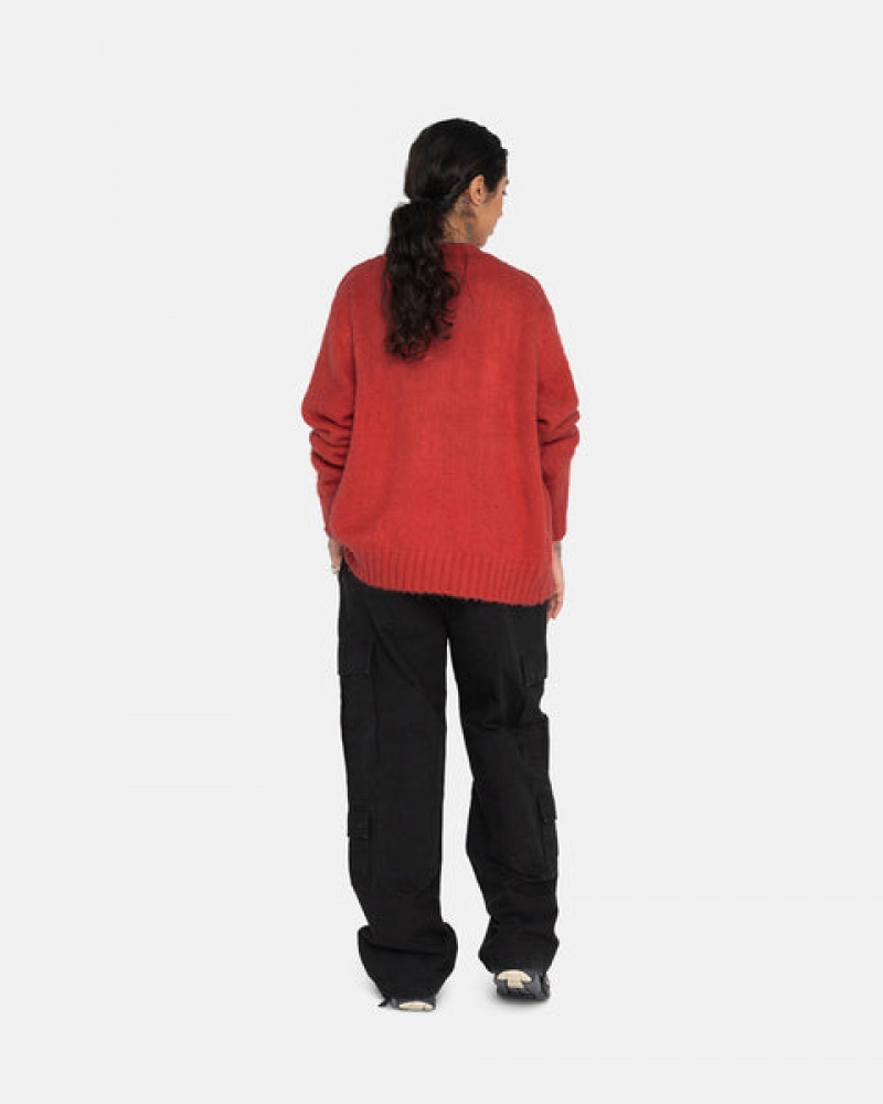 Red Stussy Brushed Cardigan Women's Sweaters Jakarta | Indonesia UPE-8995