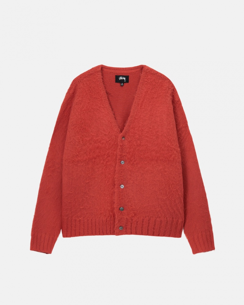 Red Stussy Brushed Cardigan Women\'s Sweaters Jakarta | Indonesia UPE-8995